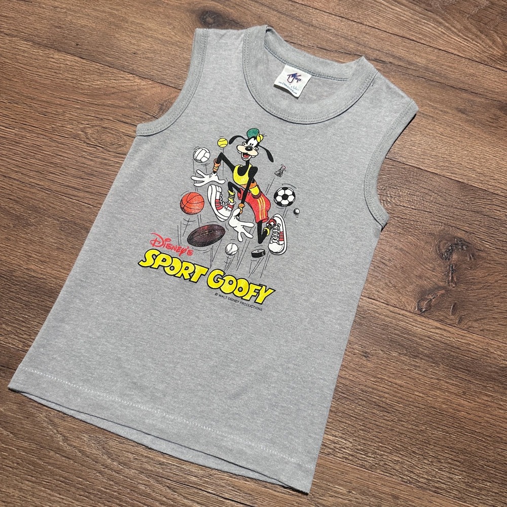 Vintage Disney T-Jays Gray Sport Goofy Tank Top Kids XS 2-4 USA Made